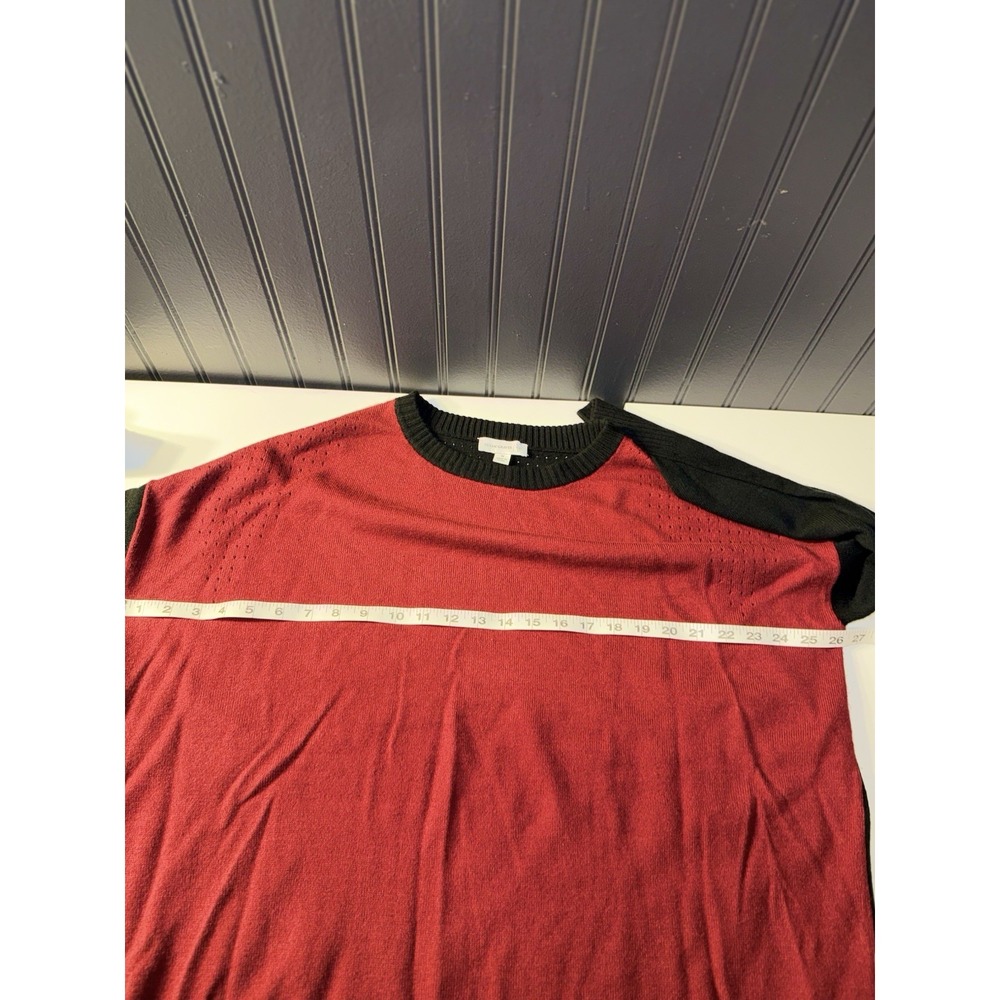 Susan Graver Sweater M Women's Red Black Long Sleeve Tunic Hi Lo